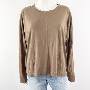 REISS Brown Long Sleeve T-Shirt Top Size L Open Back Boho Casual Loose Fit